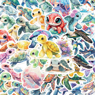 ✨พร้อมส่ง✨น่ารัก Cute turtle sticker colorful เต่าทะเล  สติกเกอร์ ตกปลา สเก็ตบอร์ด 50ชิ้น