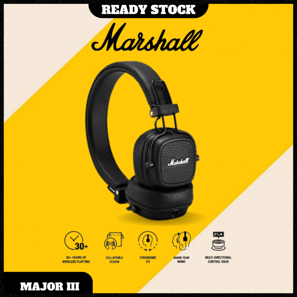 ภาพหน้าปกสินค้าMarshall Major 3 III หูฟังบลูทูธไร้สาย พร้อมไมโครโฟน เบสหนัก จากร้าน makeyour_life บน Shopee