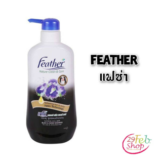 (1ขวด)Feather Shampoo, shiny black hair formulaแฟซ่า แชมพู สูตรผมดำเงางาม 480 มล.