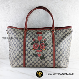 Gucci Blue/Red GG Coated Canvas Tattoo Heart Joy Large Tote Bag