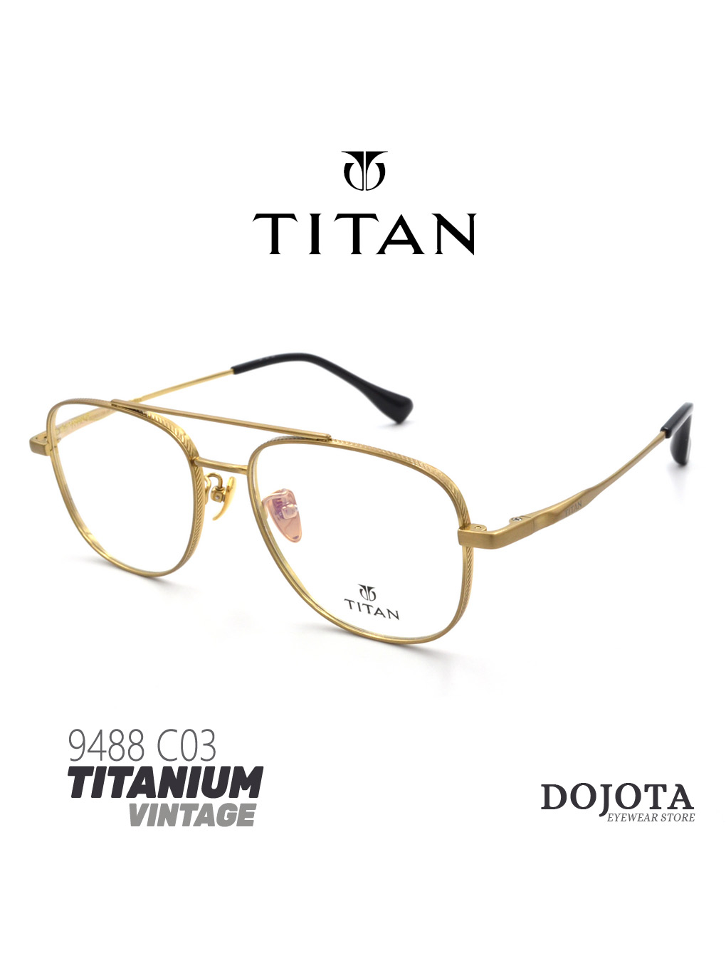 กรอบแว่นไทเทเนี่ยม-สีทอง-titan-รุ่น-9488-c03-สีทอง-golden-สไตล์วินเทจ-คลาสสิค-made-in-korea
