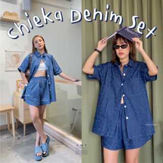 NEW HOT 💐 Chieka Denim Set เสื้อเชิ้ต เดนิม ยีนส์ กางเกงเอวสูง ขาสั้นเอวสูง y2k ดอกเดซี่ daisy