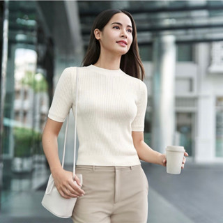 Uniqlo เสื้อวูลเมอริโน แขน 1/2 แขนยาว เสื้อญาญ่า extra fine merino ปรับให้รู้สึกสบายในทุกอากาศ