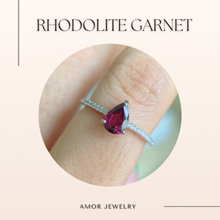 แหวนเงินแท้ 925 ฝังพลอยโรโดไลท์(Rhodolite Garnet)บ่าข้างเพชร cz