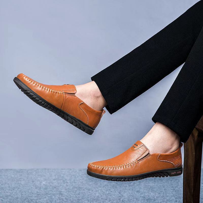 รองเท้าหนังนิ่มแบบสบาย-ๆ-ของผู้ชายชุดแฟชั่นสวมรองเท้าส้นแบนนุ่มไม่เหนื่อยเท้า