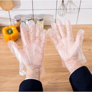❄️พร้อมส่ง❄️ถุงมือ ถุงมือพลาสติก​ PE (C 0027) แบบใช้แล้วทิ้ง ใช้งานประกอบอาหาร ใช้งานทำความสะอาด แพ็ค 100 ชิ้น