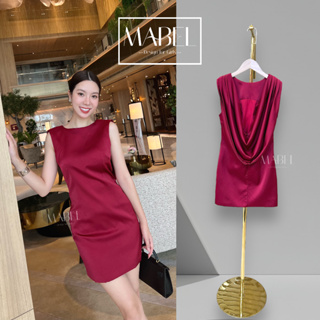 MABEL:DRESS แขนกุดผ่าหลังสีแดง Burgundy(*รบกวนเช็คสต๊อกก่อนกดสั่งซื้อ)