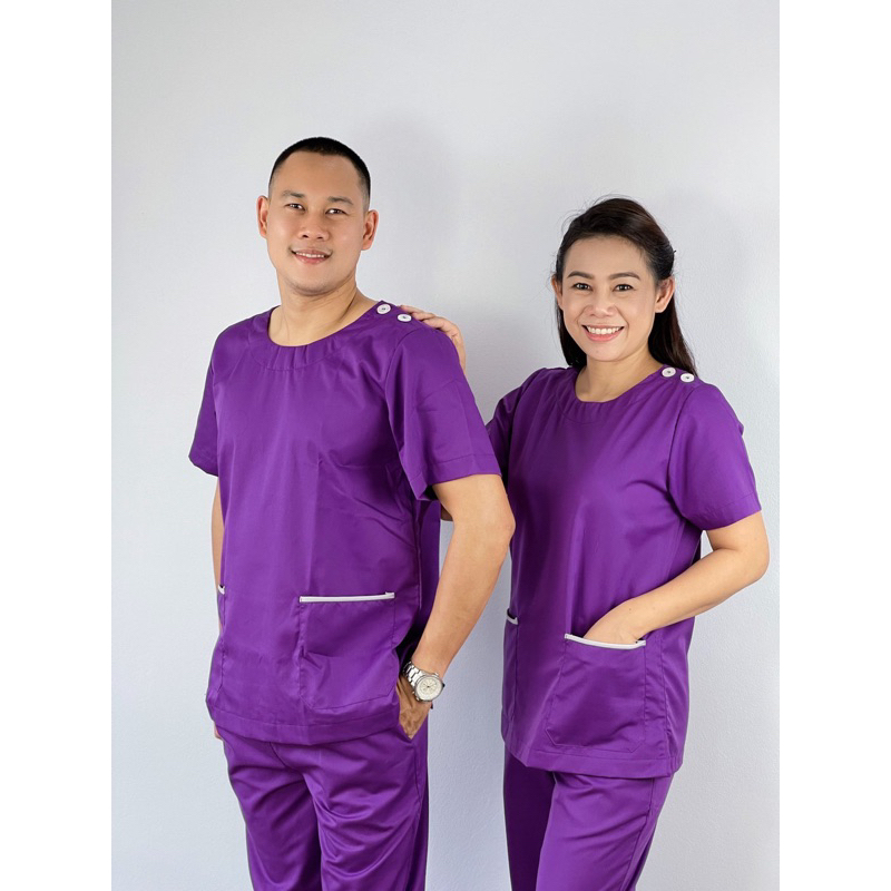 เสื้อสครับ แพทย์ พยาบาล ยูนิฟอร์มการแพทย์ (คอกลม) Size XS / S / M / L ...