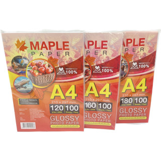 กระดาษโฟโต้ Maple paper /กระดาษอิ้งค์เจ็ท ชนิดมันวาว กันน้ำ100% (100แผ่น)