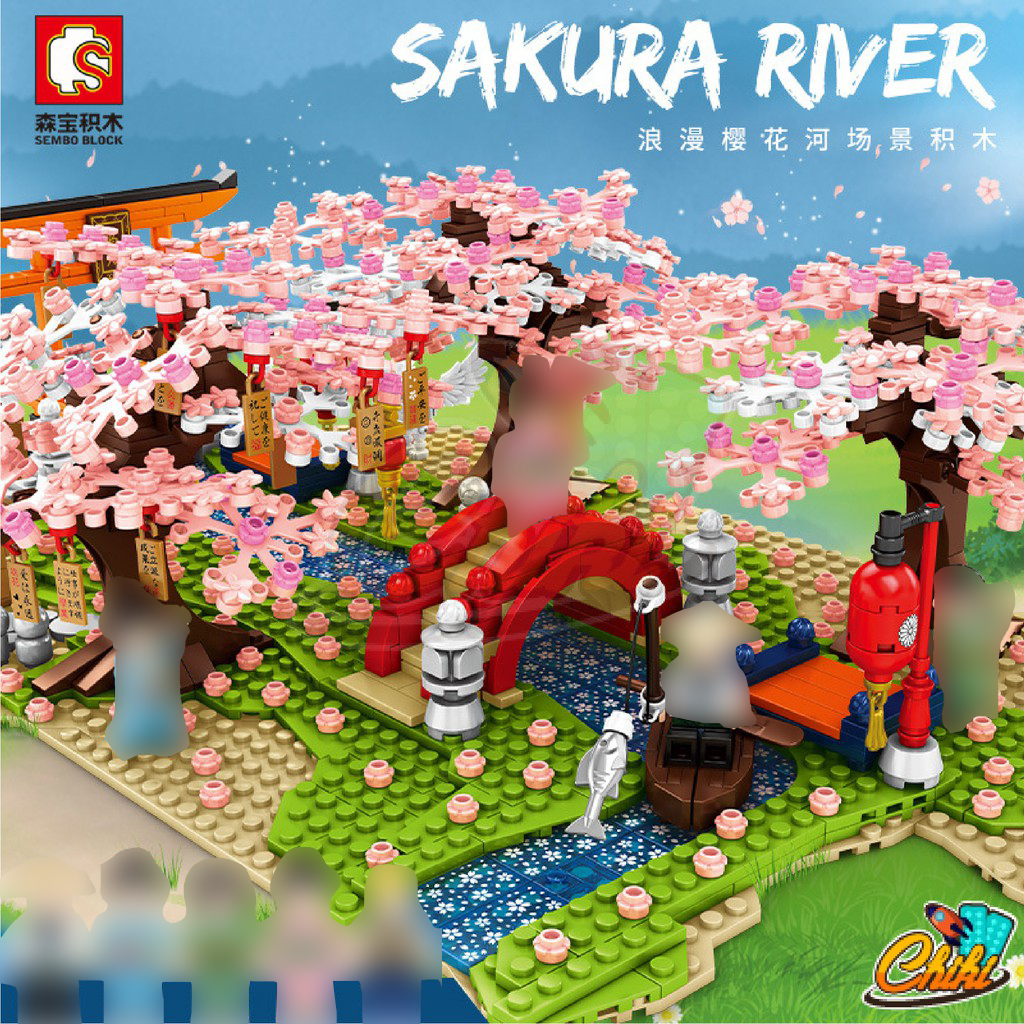 ชุดตัวต่อ-sembo-block-japanese-style-cherry-blossom-ซากุระสไตล์ญี่ปุ่นสะพานข้ามเเม่น้ำ-sd601147-จำนวน-1-400-ชิ้น