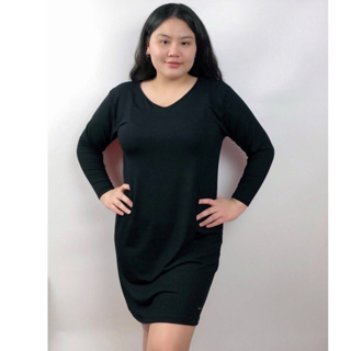(ผ้าร่อง / ยืดแขนยาวเดรส XXL) แบรนด์ CHOTYSHOP สินค้าผลิตในไทย สาวอวบคนอ้วนใส่ได้ QLTDX