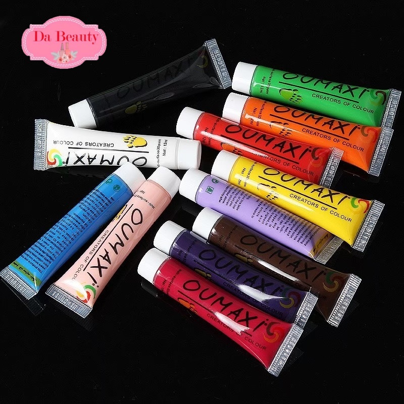 สีเพ้นเล็บแบบหลอด-แม่สีเพ้นเล็บset12สี-สีเพ้นเล็บอะคลี