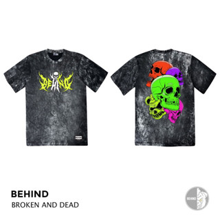 BEHIND เสื้อยืดสีสะท้อนแสง “ BROKEN AND DEAD “  แขนสั้น แนวสตรีท Oversize เสื้อยืดชาย หญิง