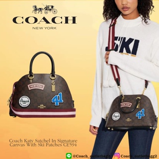 🇺🇸💯Coach Katy Satchel In Signature Canvas With Ski Patches CE594