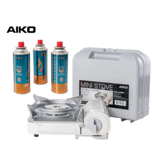 AIKO #AK-8000R + GC-1000 สีขาว เตาแก๊สมินิมอล 2.1 kw + AIKO สามกระป๋อง  ***รับประกัน 1 ปี