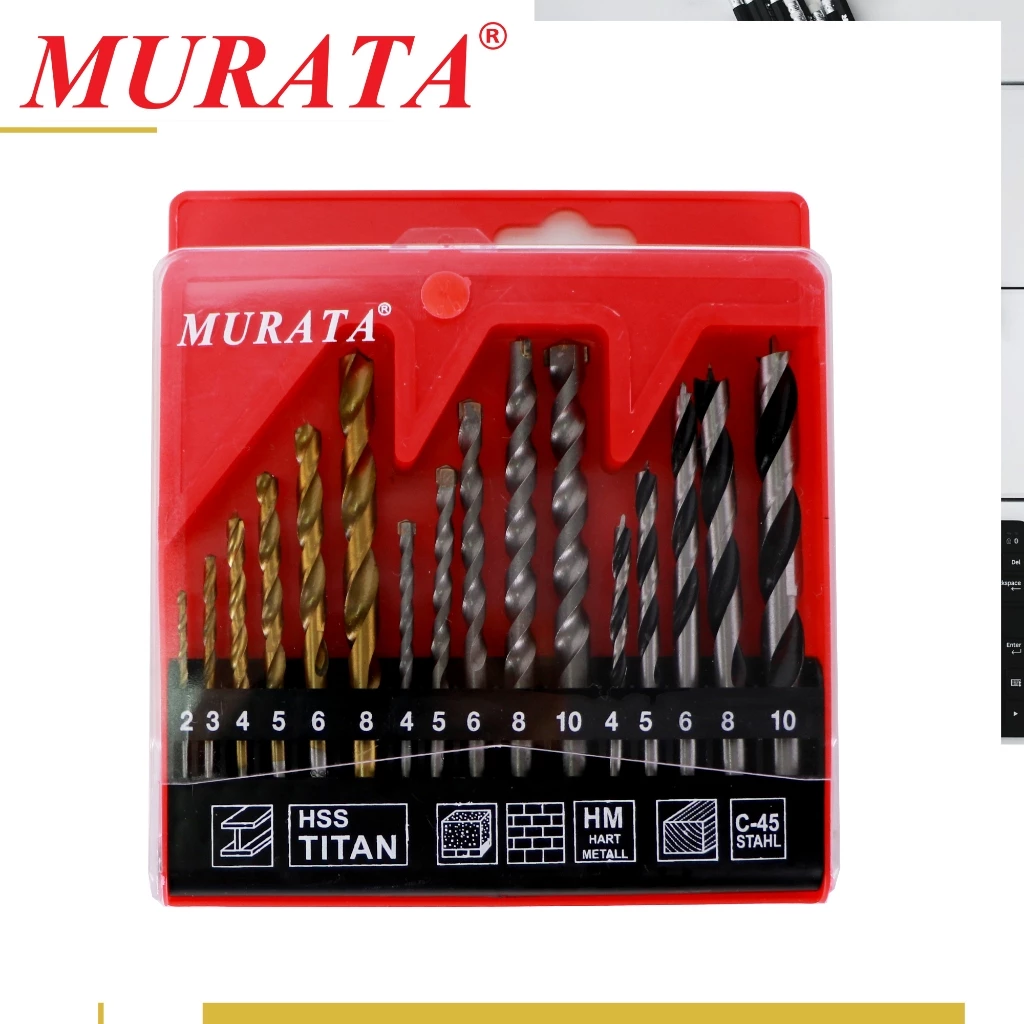 Murata ชุดดอกสว่าน 16 ดอก ดอกสว่าน ดอกสว่านเจาะเหล็กไฮสปีดเคลือบไทเทเนียม ดอกเจาะไม้ ดอกเจาะปูน ดอกเจาะเหล็ก HSS