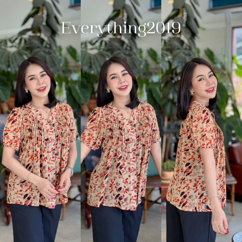 everything2019-6211-เสื้อแขนสั้นผู้หญิง-แต่งจีบหน้า-ผ้าพริ้วใส่สบาย-มีหลายไซส์