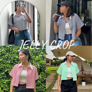 [เติมสต็อคสีดำ] - Jelly crop - เสื้อเชิ้ตปกขาวผ้าเทกเจอร์