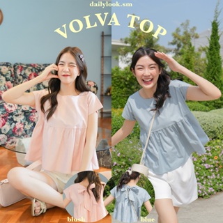 Volva top 🧸 เสื้อคอกลมชายระบายผูกโบว์ด้านหลัง