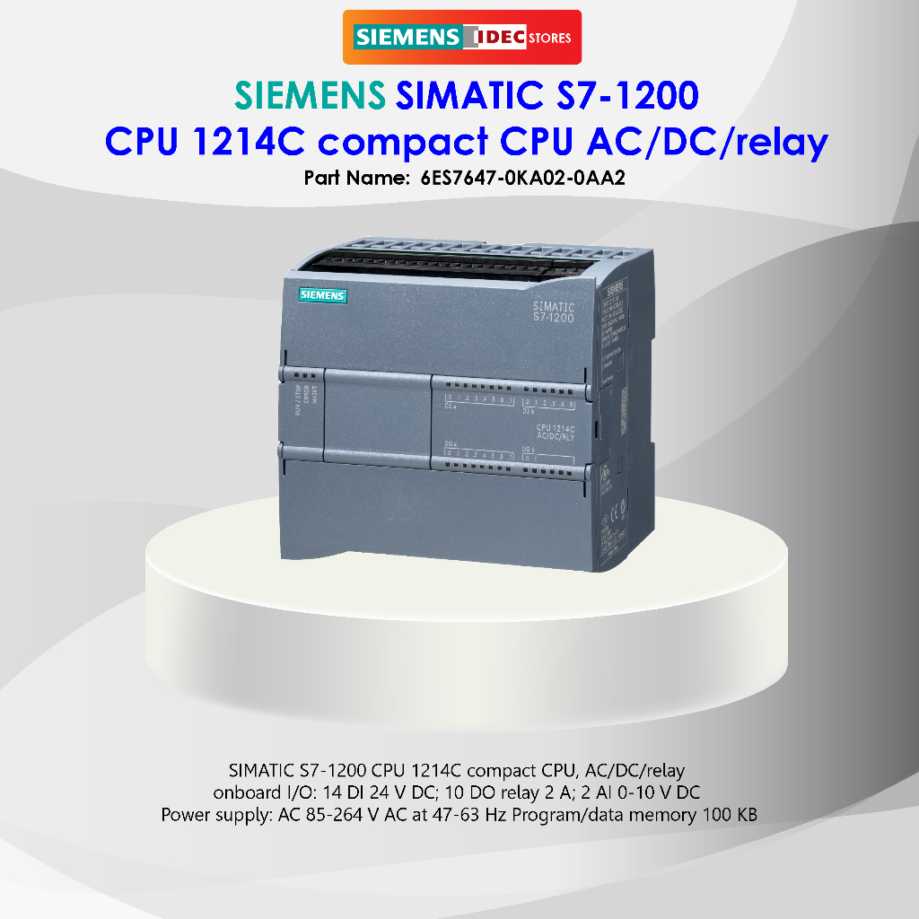 PLC S71200, CPU 1214C, compact CPU, AC/DC/relay, onboard I/O 14 DI 24