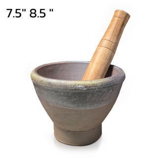 ครกดินเผา ครกตำส้มตำ 7.5" 8.5 " พร้อมสากไม้ สากตำส้มตำ mortar วัสดุแข็งแรง convincing6