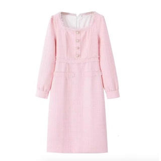 👗New Dress เดรสสีชมพูงานสุดน่ารักราคาถูก*งานพรี*⚡️