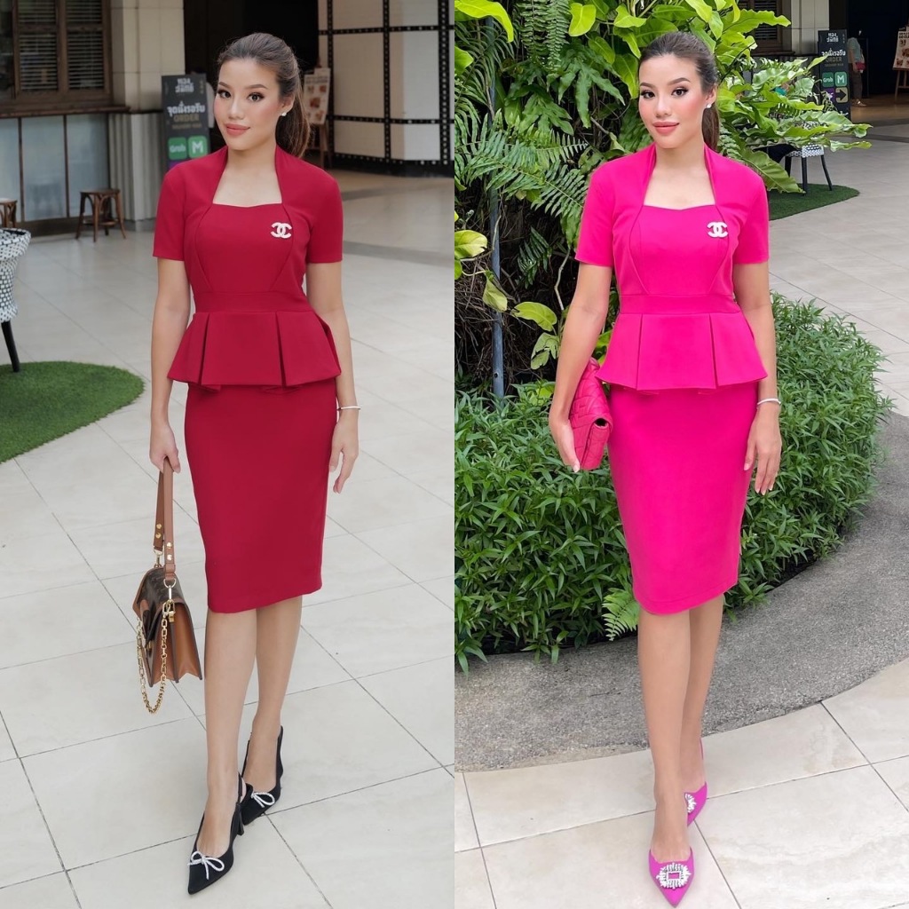 MISSY CLASSY COLLECTION - เดรสคอปีนรุ่นคลาสสิค ช่วงอกตัดแต่งผ้าเป็นรูป ...