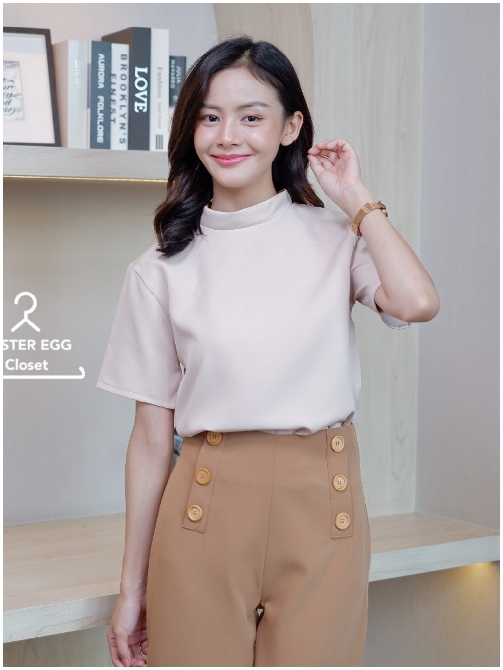 a02-เสื้อแขนสั้น-เสื้อทํางานผู้หญิง-ทรงคอเต่า-ใส่ทำงาน-ใส่เที่ยวได้-easter-egg