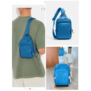 (ผ่อน0%) กระเป๋าสะพายคาดอก คาดหลัง Coach Track Pack 14 In Signature Leather CH072 ลายซี หนังปั้ม สีน้ำเงิน
