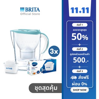 BRITA เหยือกกรองน้ำ รุ่น Marella COOL 2.4L สี Pastel Blue + (ไส้กรอง Pack 3)