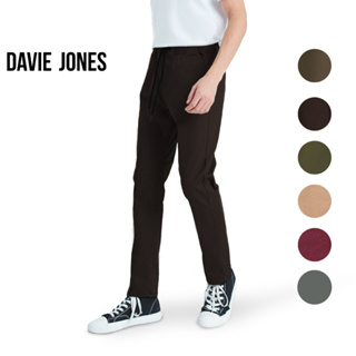 DAVIE JONES กางเกงจ็อกเกอร์ เอวยางยืด ผ้าคอตตอน Drawstring Cotton Joggers PL0002GR MA PL0011BK KH BR 8R