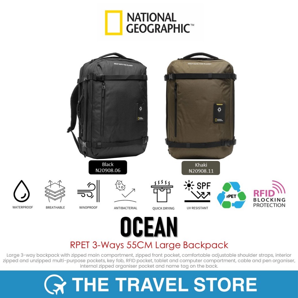 NATIONAL GEOGRAPHIC Ocean RPET 3-Ways 55CM Large Backpack (N20908 ...