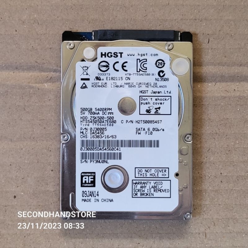HARDDISK SATA HITACHI 500GB 5K500-500 HTS545050A7E680 สำหรับ NOTEBOOK ...