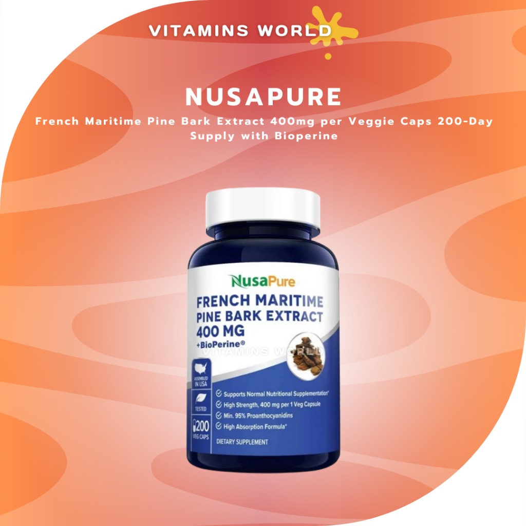 NusaPure French Maritime Pine Bark Extract 400mg per Veggie Caps 200