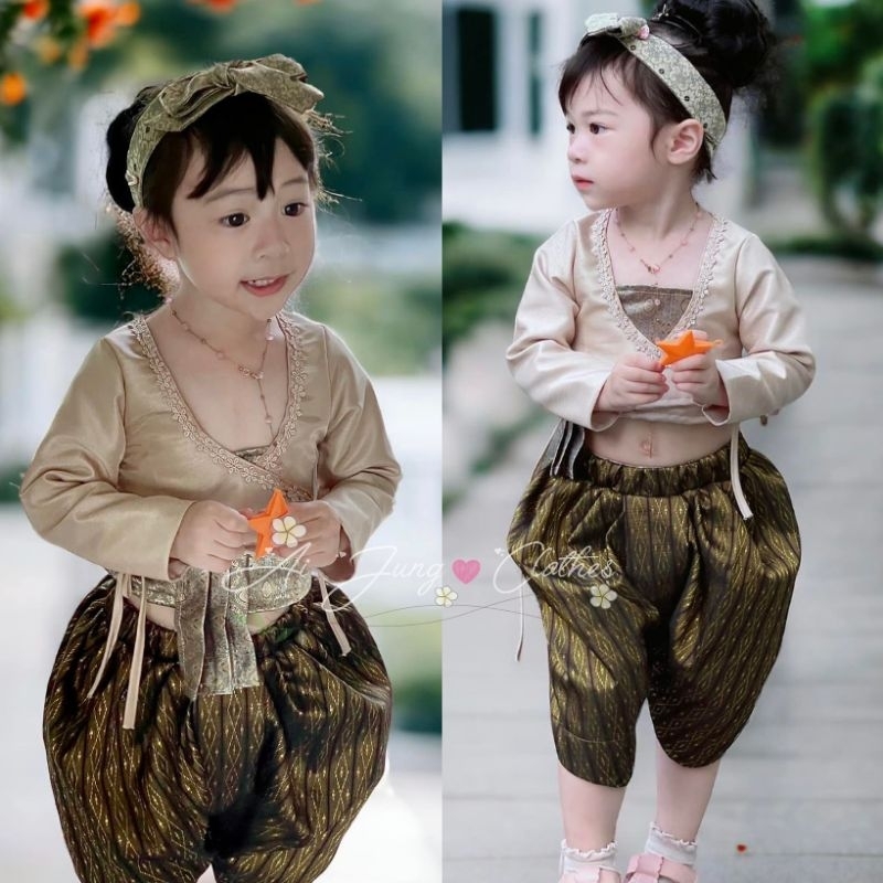 ชุดไทยเด็กแม่พุดตาน ผ้าไหมแท้ ตามรอยละครดัง 4 ชิ้น ใส่สบาย ไม่ร้อน ไม่คัน มุมมองที่ 2