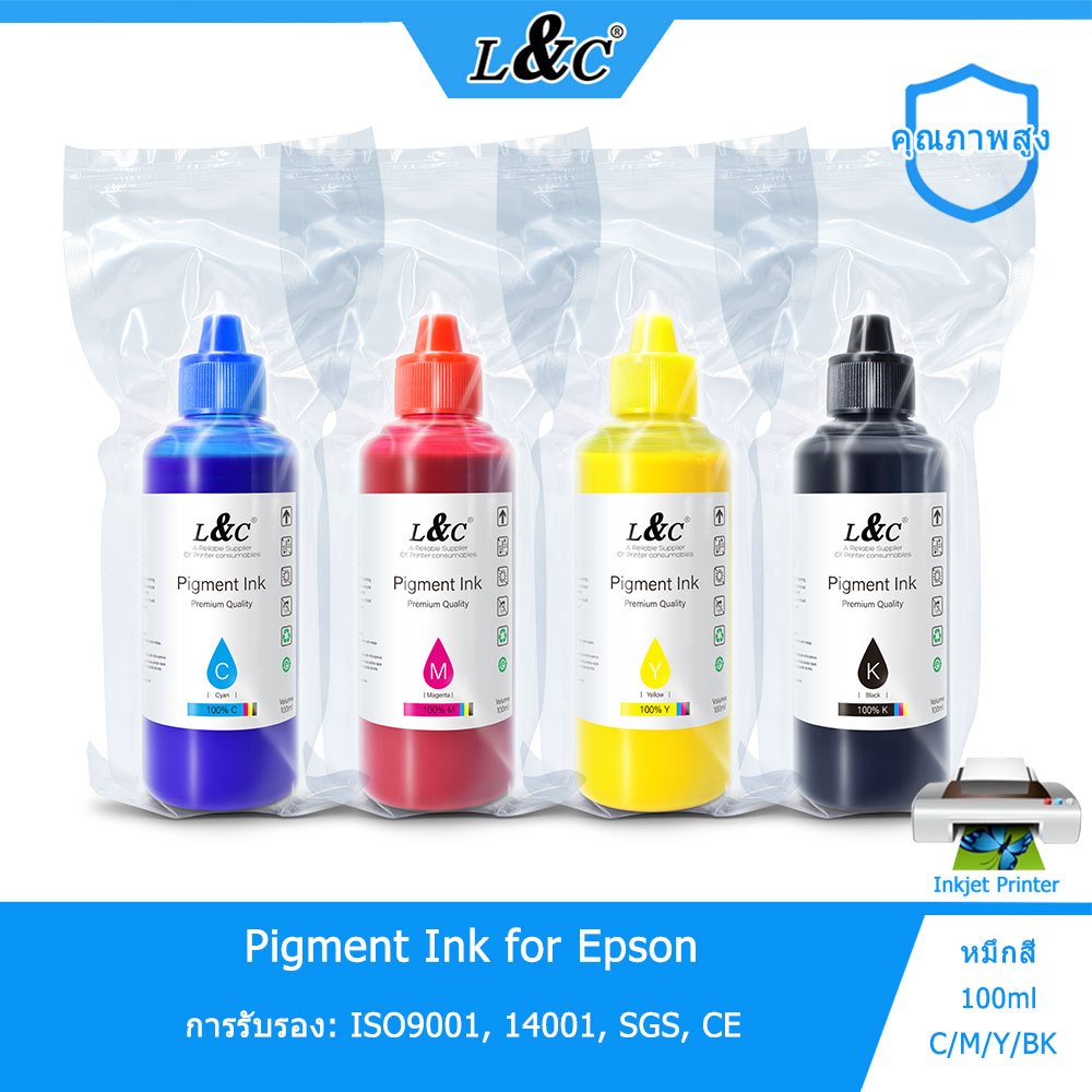 L&C น้ำหมึก กันน้ำ Pigment Ink น้ำหมึกเติม 100ML For Epson Black / Cyan ...