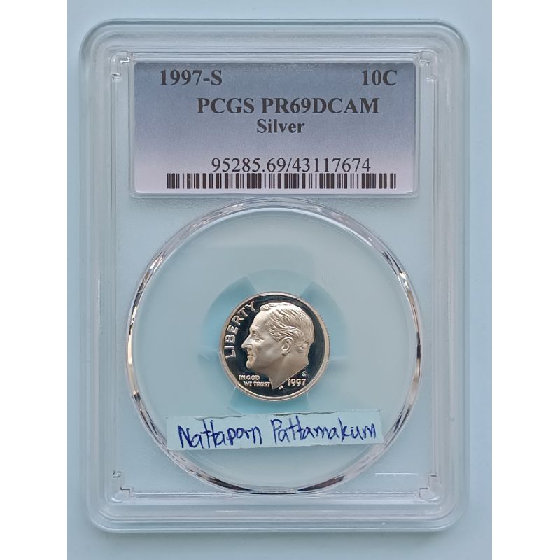 เหรียญเกรด PCGS PR69DCAM 10C Roosevelt Proof Silver Dime ปี 1997-S  เนื้อเงินขัดเงา | Shopee Thailand