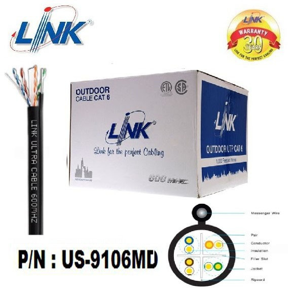 LINK US-9106MD มีลวดสลิง CAT6 UTP Cable 305m/Box(สายแลนนอกอาคาร ...