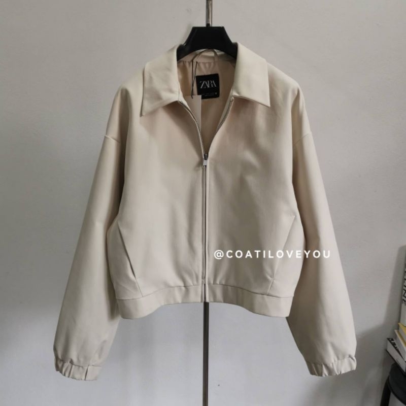 ZARA WATER REPELLENT BOMBER JACKET (CREAM) Shopee Thailand