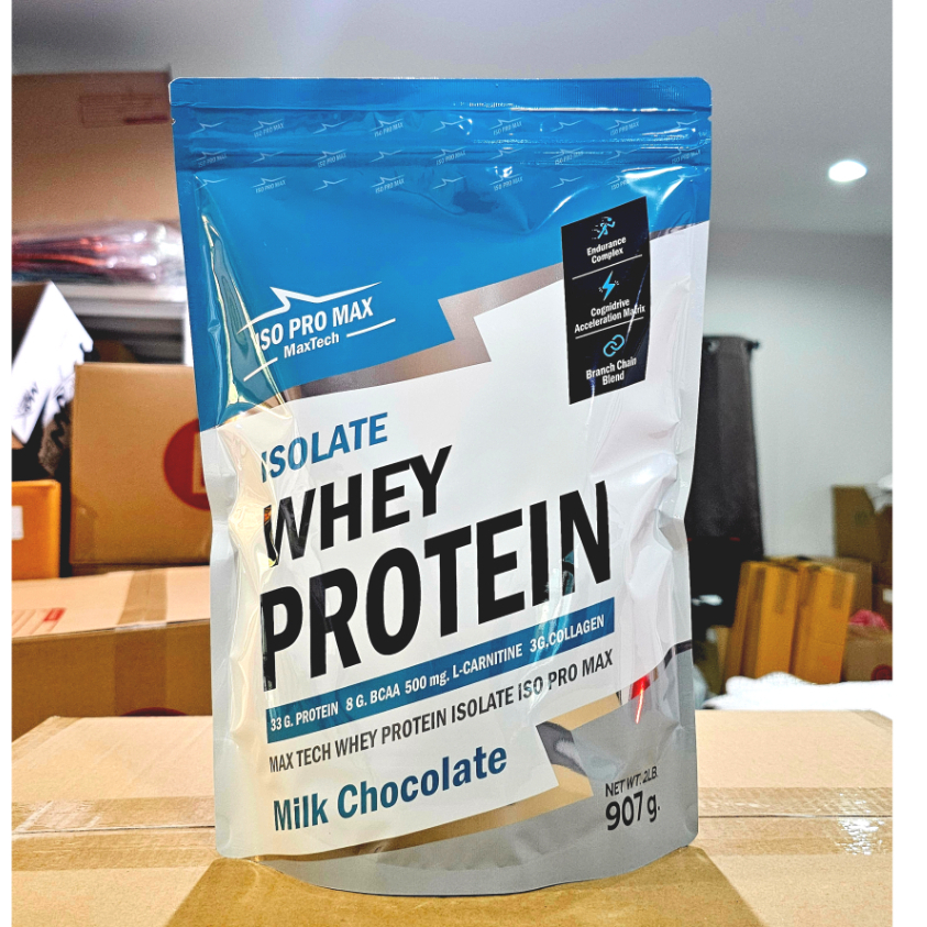 MaxTech ISO PRO MAX รุ่น V.32 เวย์โปรตีน ไอโซเลท โปรตีนสูง 33 กรัม สูตรลดไขมัน เพิ่มกล้ามเนื้อ รสช็อคโกแลต ขนาด 2 ปอนด์