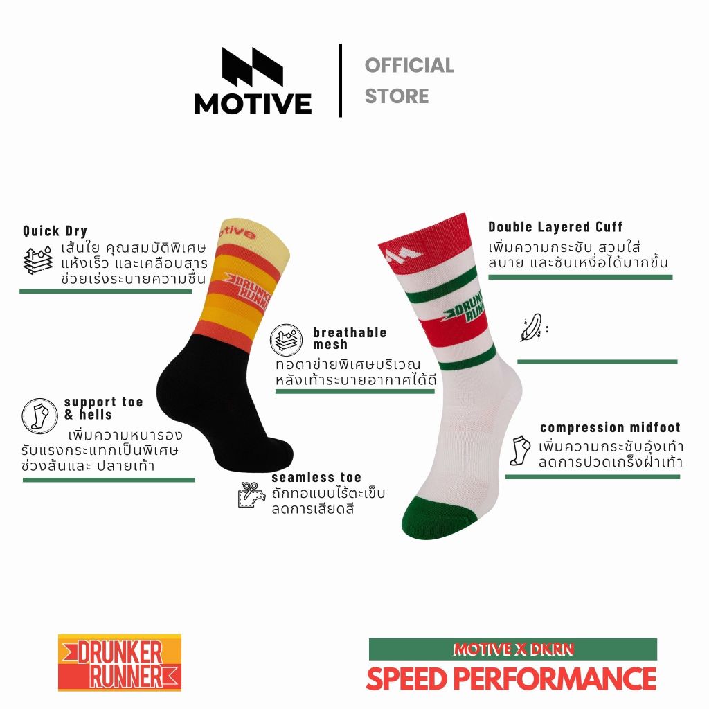 MOTIVE SOCK ถุงเท้าวิ่ง รุ่น DKRN x MOTIVE 🧦1 แพ็ค 3 คู่ Speed ...