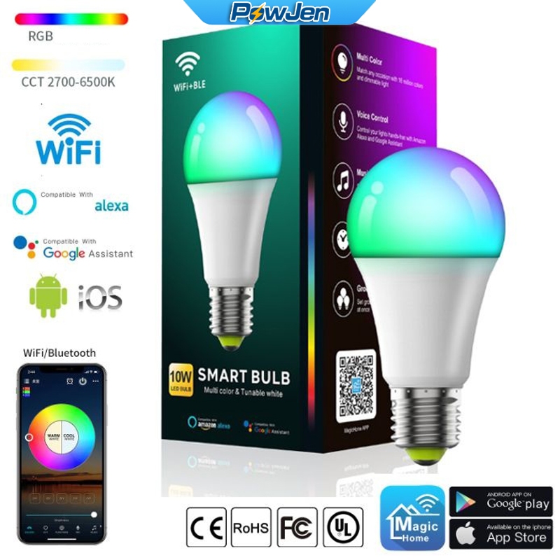 หลอดไฟอัจฉริยะ Tuya Smart LED Bulb WiFi 10W RGBW โคมไฟ E27 ควบคุมผ่าน ...