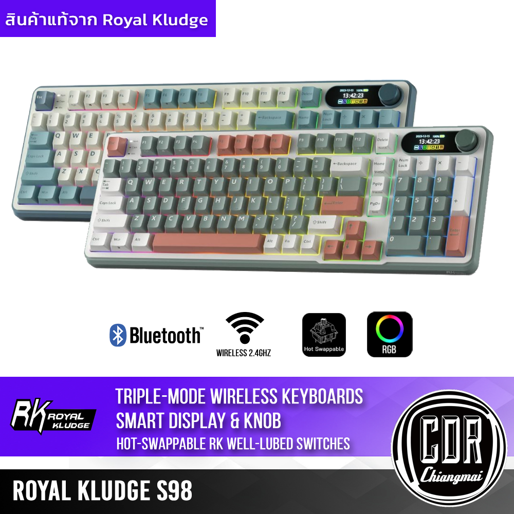 คีย์บอร์ด Royal Kludge RKS98 Hotswap RGB Wireless 3 Mode 2.4g Knob ...