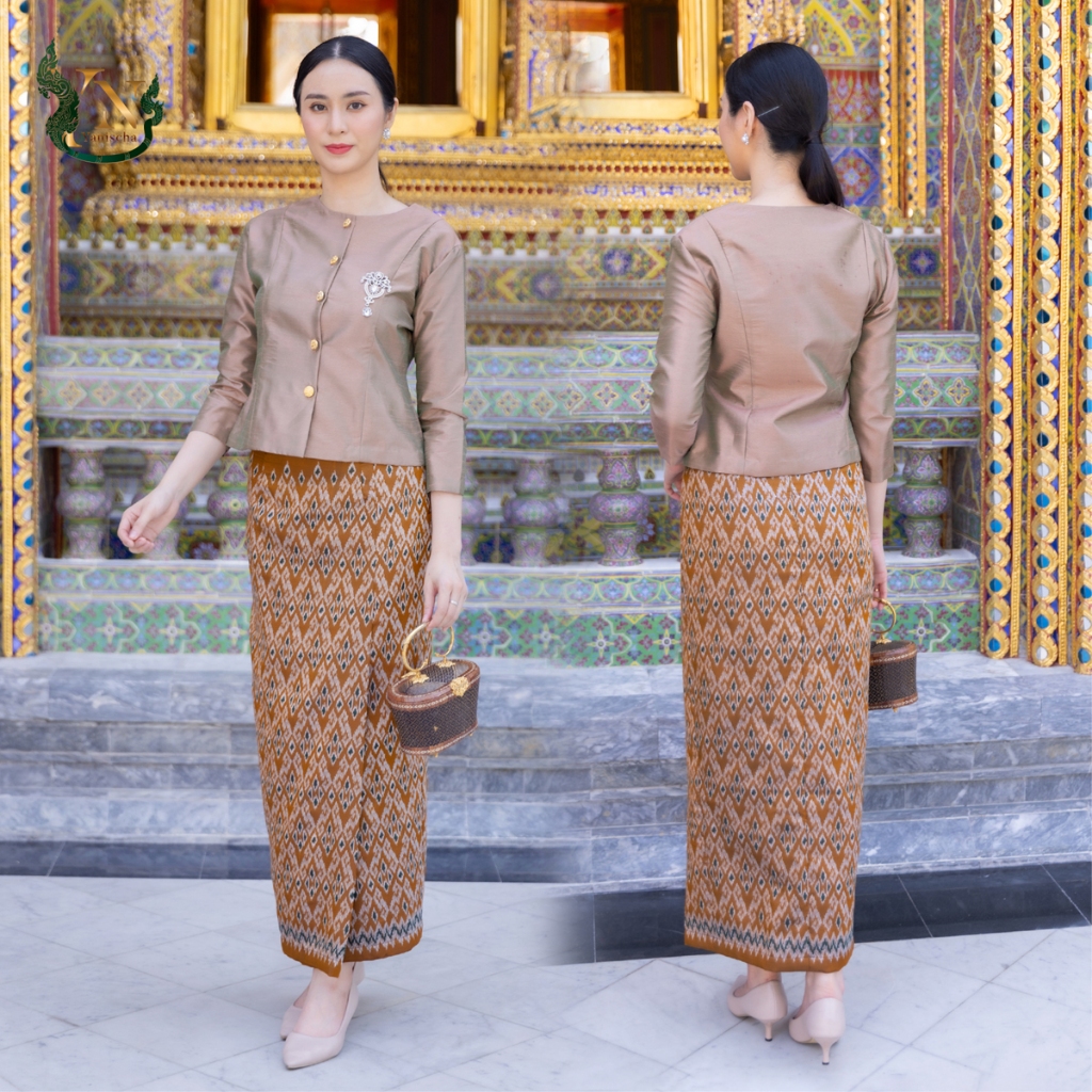 ชุดผ้าไหมแพรทิพย์ รุ่นกระดุมทองมะขามทอง ออกงาน ไปวัด ใส่สบาย ดูแพง มุมมองที่ 2