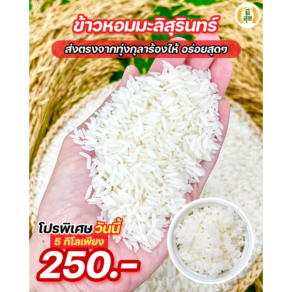 ข้าวหอมมะลิสุรินทร์แท้ (ถุง 5 กิโล) คัดเกรดพรีเมี่ยม หอม นุ่ม ละมุนลิ้น