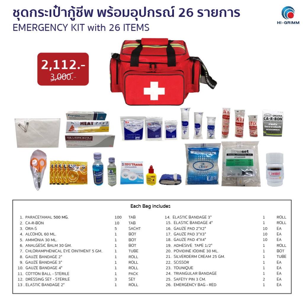 EMERGENCY KIT - 26 ITEMS ( RED ) ชุดกระเป๋ากู้ชีพ | Shopee Thailand