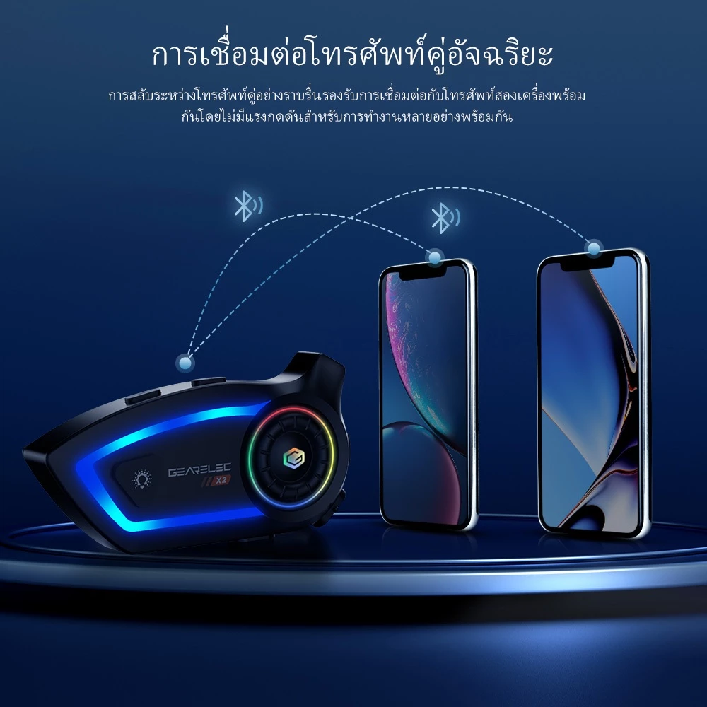 GEARELEC X2 หมวกกันน็อกบลูทูธ มอเตอร์ไซค์ บลูทูธ 5.3 กันน้ำ IP67 โทรศัพท์ตอบรับอัตโนมัติ ฟังเพลง การยกเลิกเสียงรบกวน DSP & CVC