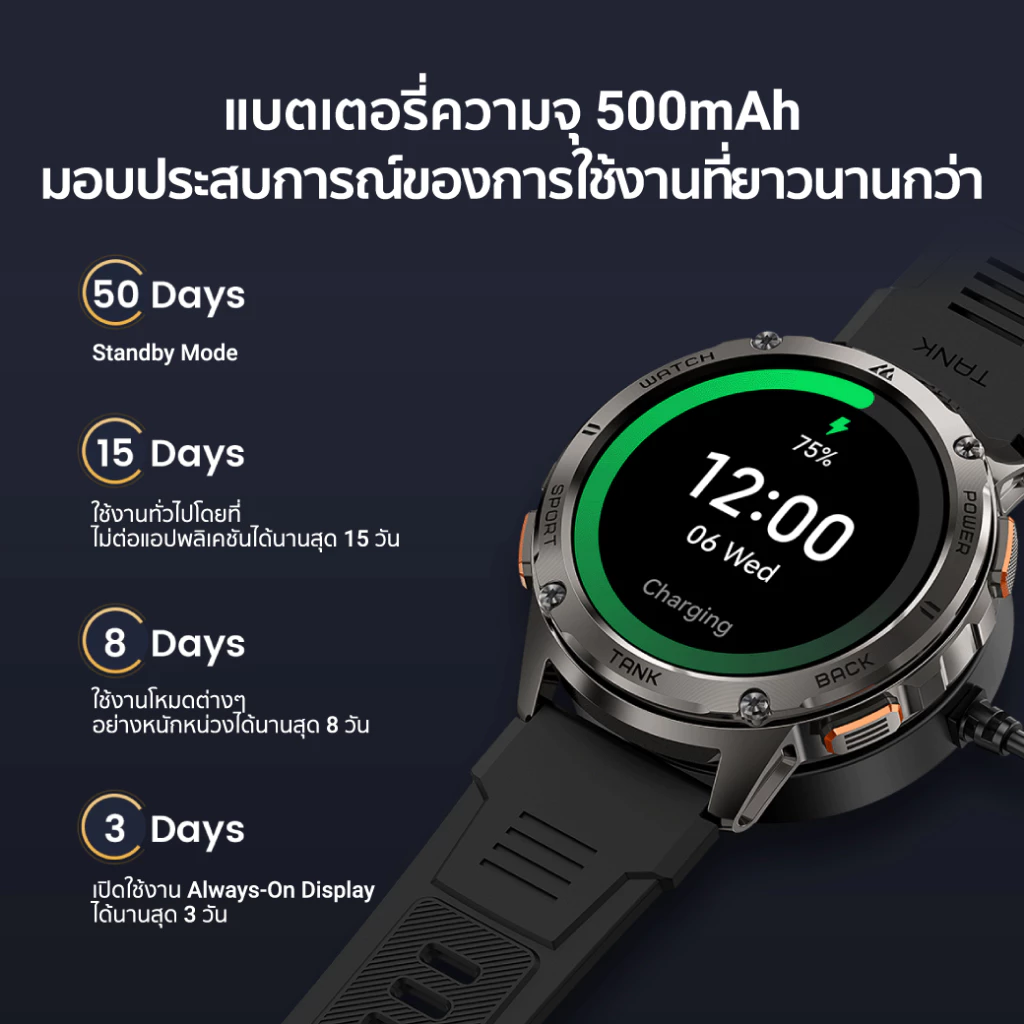 KOSPET TANK T3 / T3 ULTRA สมาร์ทวอทช์ Bluetooth Calling AMOLED 1.43 นิ้ว กันน้ำ 5 ATM + IP69K -2Y