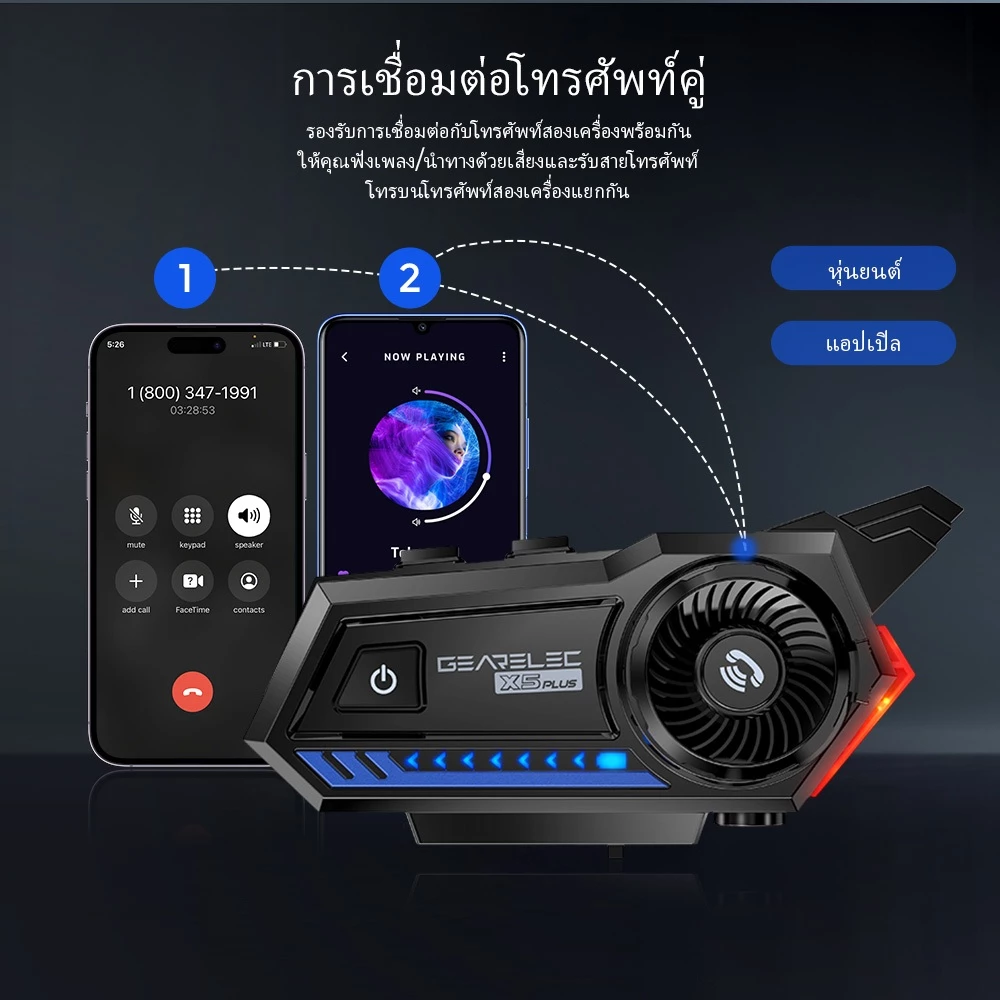 GEARELEC X5Plus หมวกกันน็อคบลูทูธ อินเตอร์คอม บลูทูธ5.3+EDR แฮนด์ฟรี IP67 ลดเสียงรบกวนอัจฉริยะ นักปั่น 2 คนคุยกันในระยะ 500 เมตร https://wayoza.com