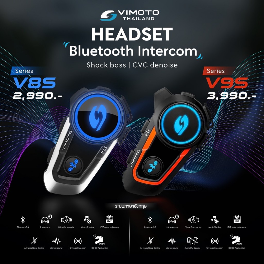 บลูทูธติดหมวกกันน็อค Vimoto รุ่น V9s V8s เวอร์ชั่นภาษอังกฤษ | Shopee ...